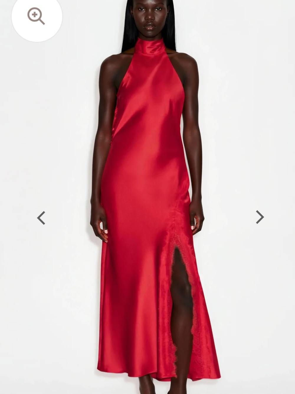 Zara Red Satin Halter Maxi Dress with Side Slit